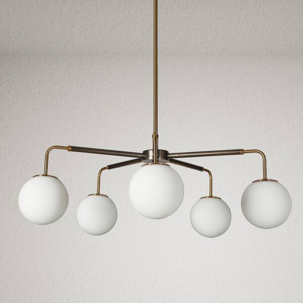 LNC Alada Modern 5-Light Brushed Gunmetal Gray and Plated Brass