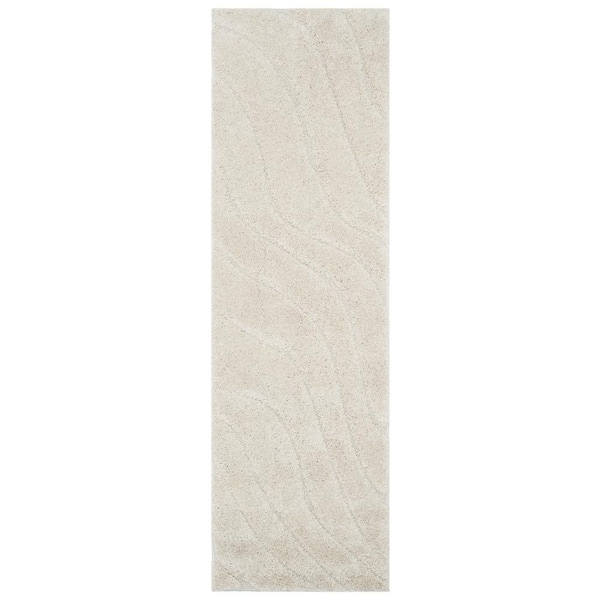 SAFAVIEH Florida Shag Cream 2 ft. x 7 ft. Striped Solid Runner Rug