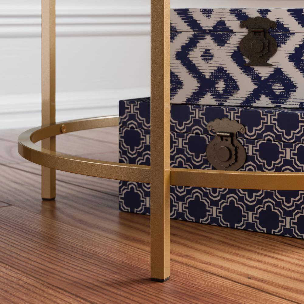 Lux Deco Stone and Satin Gold Round Metal Side Table