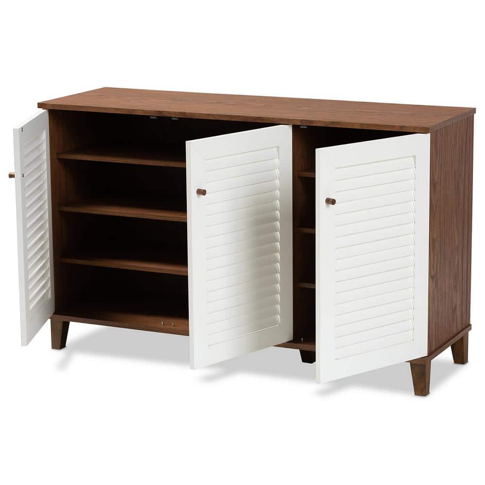 Walnut and White 8-Shelf Wood Shoe Storage Cabinet