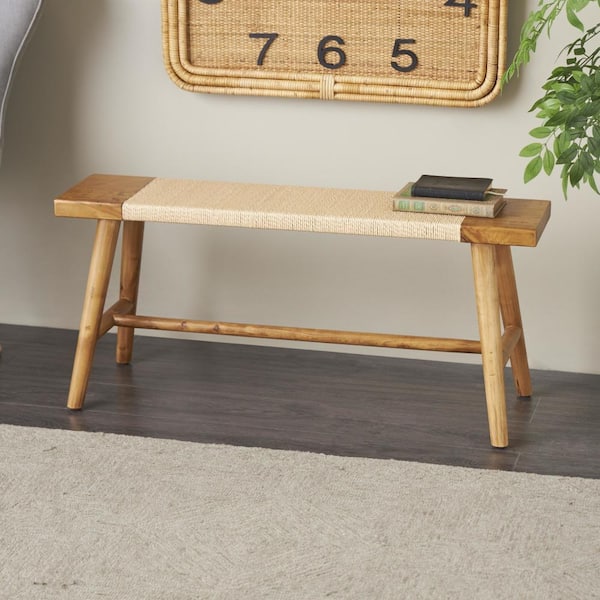 Litton Lane Brown Handmade Traditional Dining Bench with Rope Wrapped Seat 18 in. x 40 in. x 10 in.