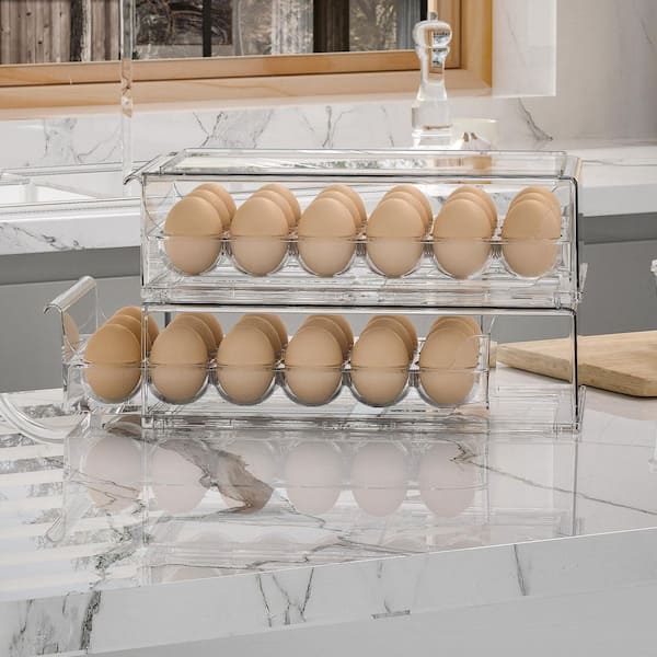 1 Piece Stackable Clear Egg Holder Drawer Design Refrigerator Storage Bin BPA Free Easy Clean Kitchen Organizer Set