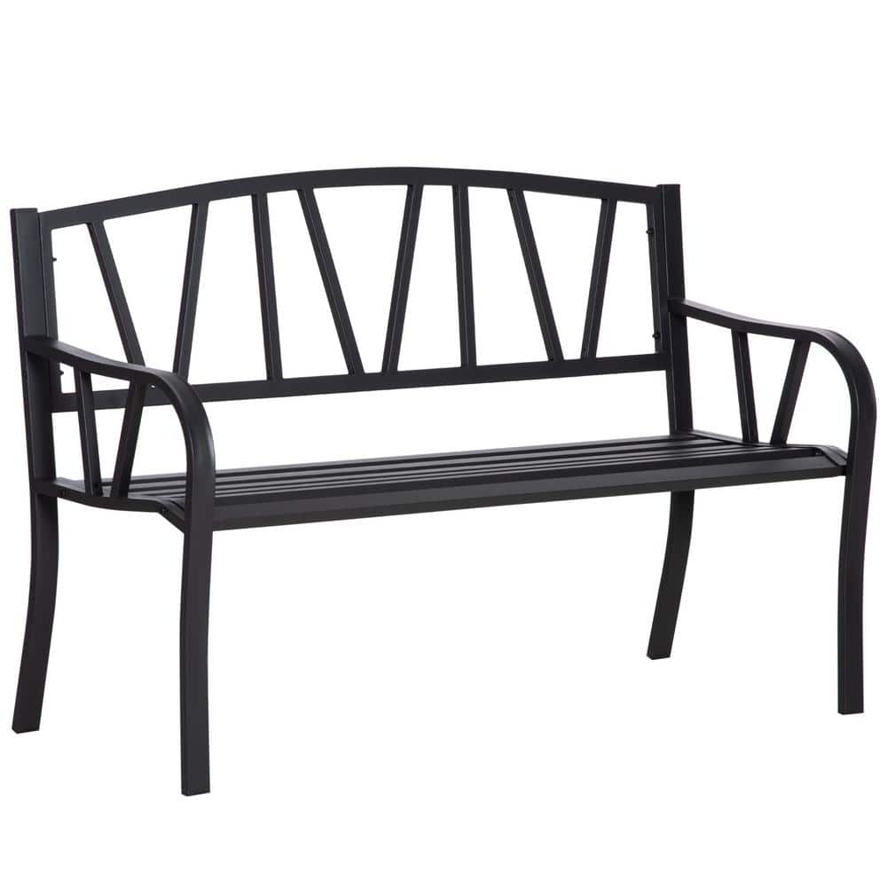 Black 50 in. 2-Person Metal Outdoor Garden Bench Patio Loveseat Chairs Park