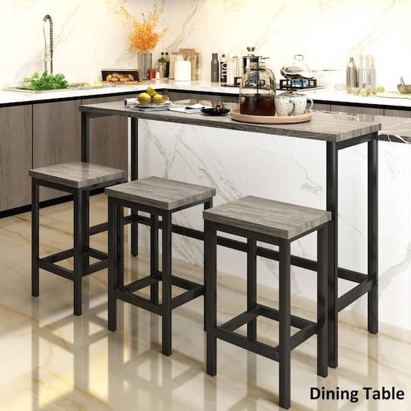 Unbranded 4-Piece Metal Outdoor Dining Set - Counter Height 3 Stools and Extra Long Table for Kitchen, Gray