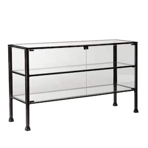Paxton 51 in. Black/Clear Rectangle Glass Console Table with Storage
