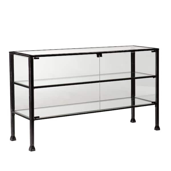 Southern Enterprises Paxton 51 in. Black/Clear Rectangle Glass Console Table with Storage