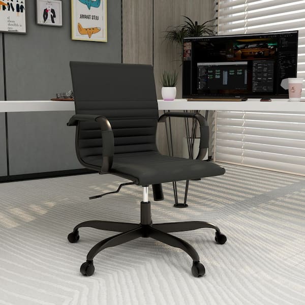 Harris Leather Desk Swivel Armrests Modern Adjustable Executive Conference Chair for Office and Home in Black
