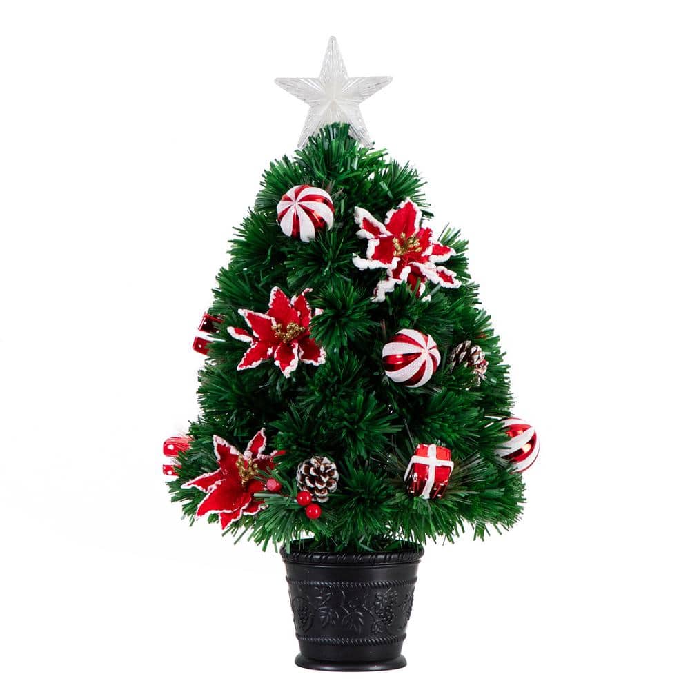 24 in. Pre-Lit Fiber Optic Artificial Christmas Tree with Ornaments, Poinsettia and Star Topper price history on PriceWatchPro