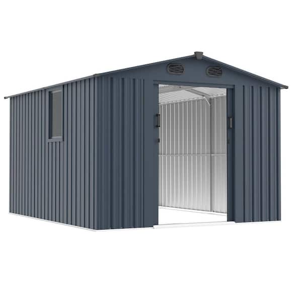 Piers 8 ft. W x 10 ft. D Dark Gray Galvanized Metal Outdoor Storage Shed with Lockable Doors,Window,Vent (72.37 sq. ft.)