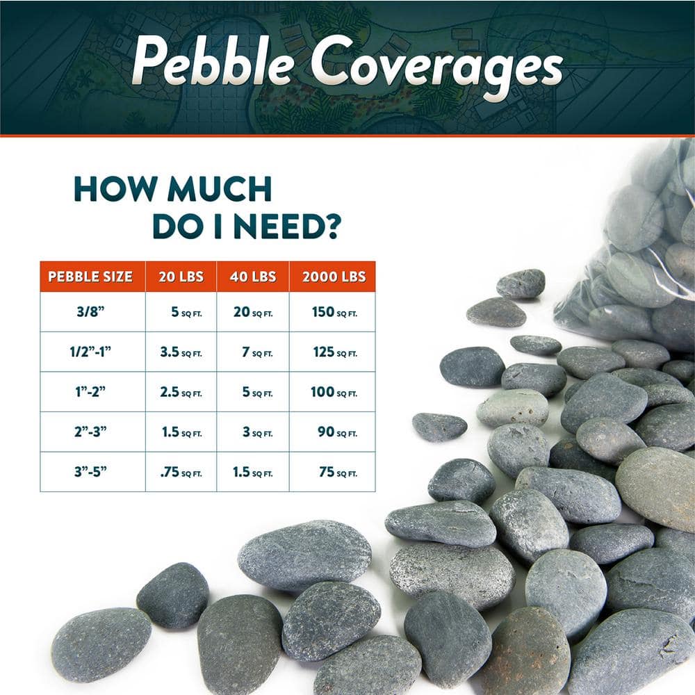 Buff Mexican Beach Pebbles Medium Size Garden Stones, 40 Pounds