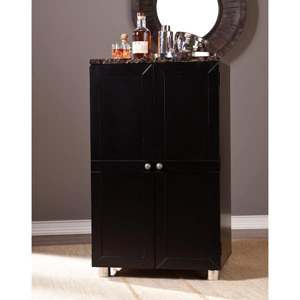 HomeRoots Charlie Black Faux Marble 24 in. Sideboard with Drawers