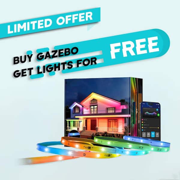 10 ft. x 12 ft. Aluminum Frame Wall-Mounted Galvanized Steel Hardtop Lean to Gazebo with Curtains and Netting