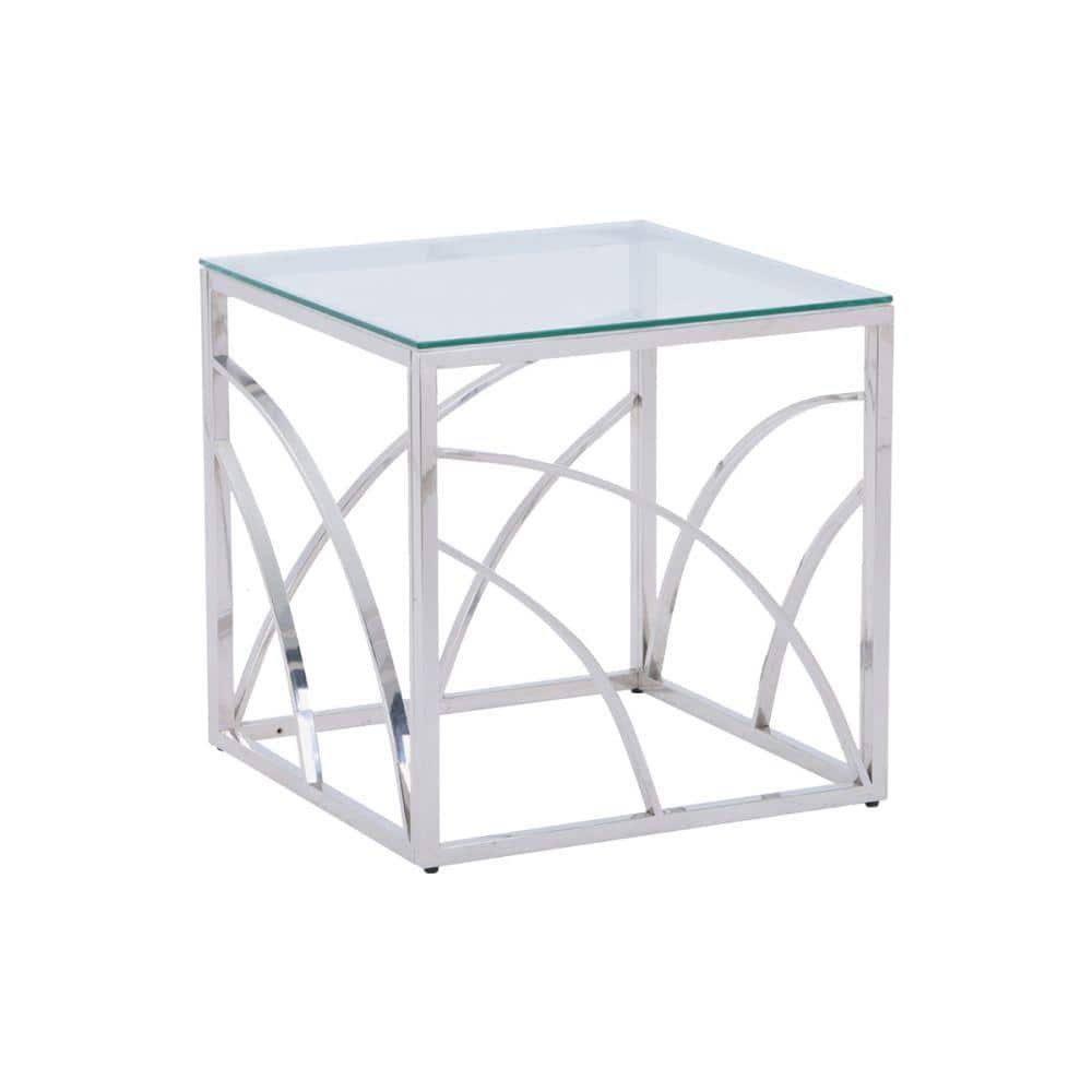 21.6 in. Silver Large Square Glass End Table Outdoor Coffee Table with Glas