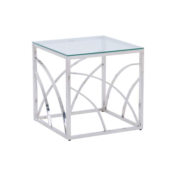 Amucolo 21.6 in. Silver Large Square Glass End Table Outdoor Coffee Table with Glass Top