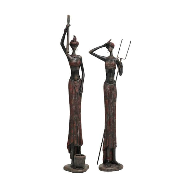 Litton Lane Red Polystone Handmade Tall African Women People Sculpture ...