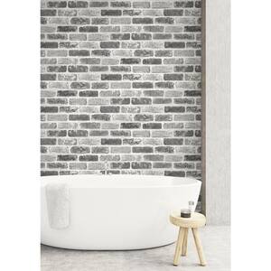 Washed Brick Gray Vinyl Peelable Roll (Covers 30.75 sq. ft.)
