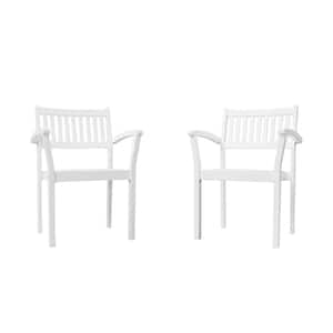 Acacia Hardwood Outdoor Patio Hand-scraped Wood Stacking Lounge Chair in White (Set of 2)