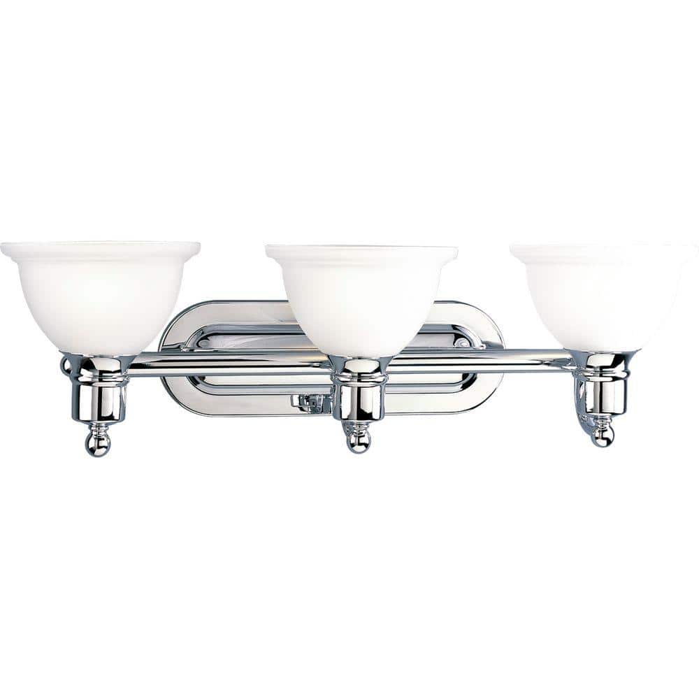 Polished Chrome 3-Light Bath Vanity with Etched Glass Shades