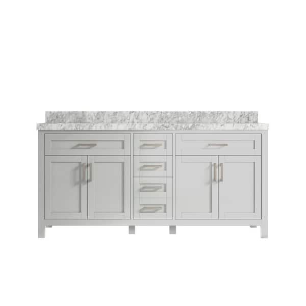 Willow Collections Cambridge 72 in. W x 22 in. D x 36 in . H Double Sink Bath Vanity in Gray with 2 in Carrara Marble Top