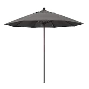 9 ft. Bronze Aluminum Commercial Market Patio Umbrella with Fiberglass Ribs and Push Lift in Charcoal Sunbrella