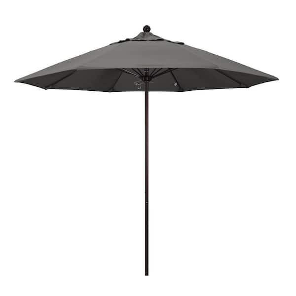 9 ft. Bronze Aluminum Commercial Market Patio Umbrella with Fiberglass Ribs and Push Lift in Charcoal Sunbrella