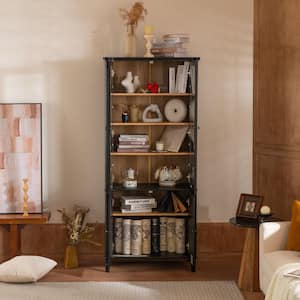 73.25 in. Tall Black MDF Bookcase with Glass Doors and 4 Adjustable Shelves