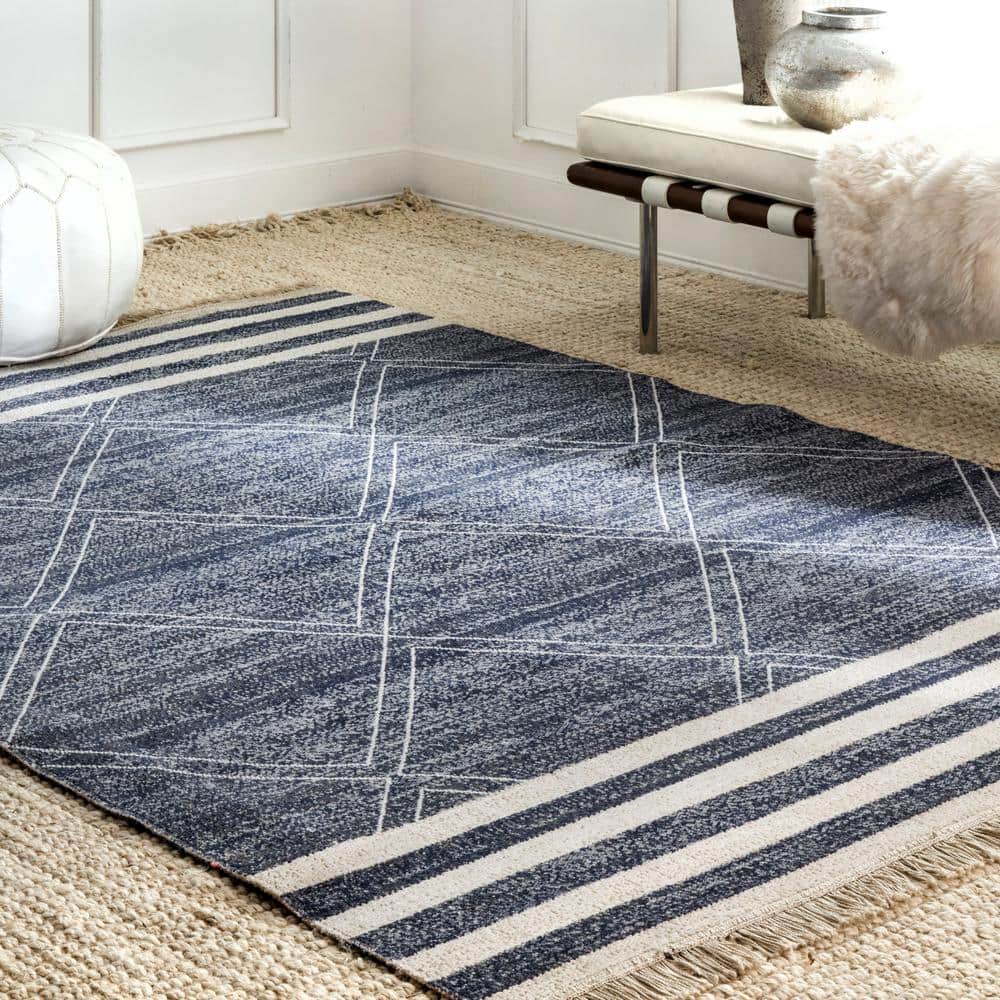Reversible Coastal Blue 8' x 10' Easy-Care Synthetic Area Rug