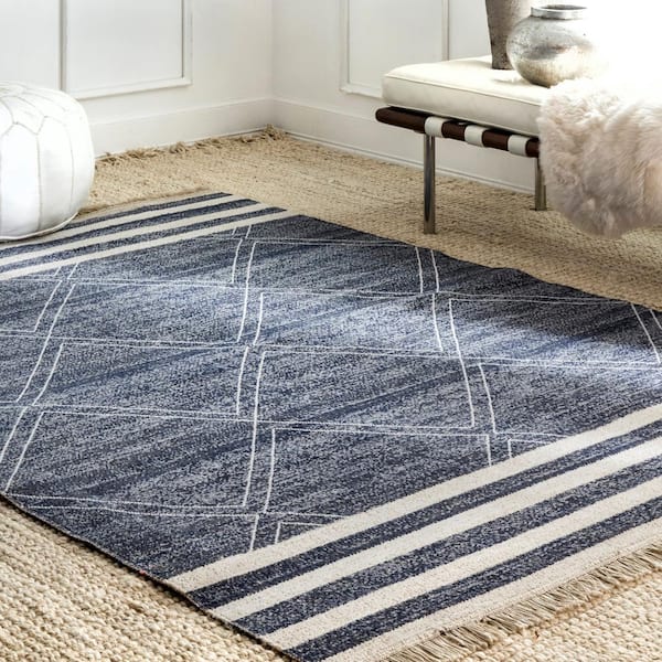 Beverly Rug Blue Striped Indoor Outdoor Rug, Outside Carpet for