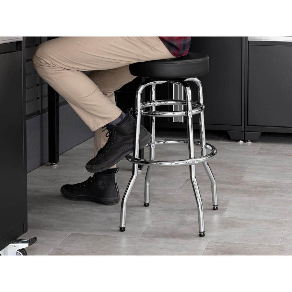 Chrome-Base Matte Black Swivel Adjustable Height Stool with Foam Padding
