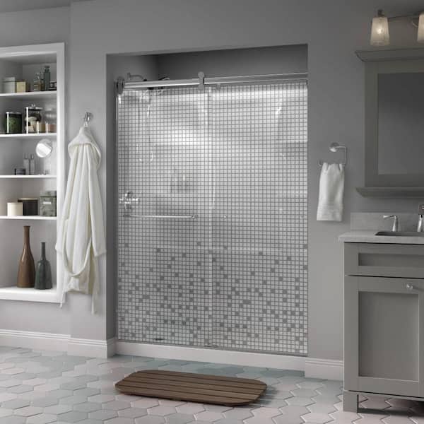 Delta Contemporary 60 in. x 71 in. Frameless Sliding Shower Door in Chrome with 1/4 in. (6mm) Mozaic Glass