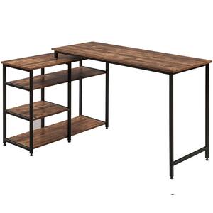 47 in. Brown Home Office Vintage Left or Right Set Up L-Shaped Computer Industrial Style Corner Desk with Open Shelves