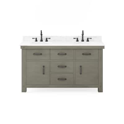 Aberdeen 60 in. W x 34 in. H Vanity in Gray with Marble Vanity Top in Carrara White with White Basins