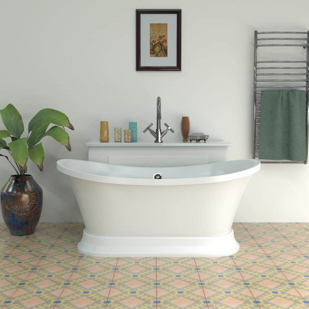 60" Glossy White Freestanding Acrylic Clawfoot Bathtub