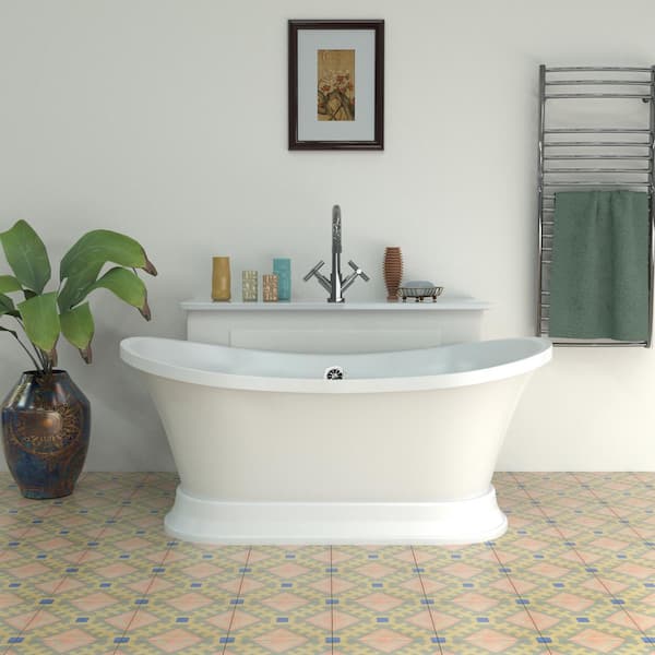 60 in. Acrylic Flatbottom Non-Whirlpool Bathtub in Glossy White with Polished Chrome Drain and Overflow Cover