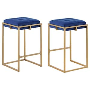 Nadia 26 in. H Blue and Gold Backless Metal Frame Counter Height Bar Stool (Set of 2)