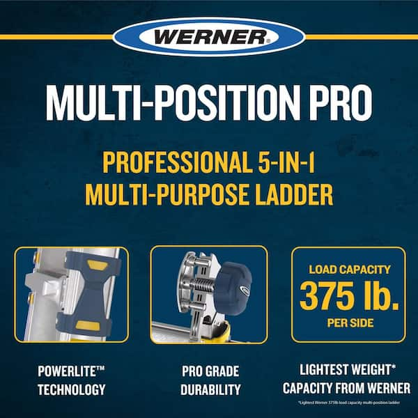 5 in 1 Multi Position Pro 18 ft. Reach Aluminum Adjustable Multi Position Ladder, 375 lb. Load Capacity Type IAA Duty