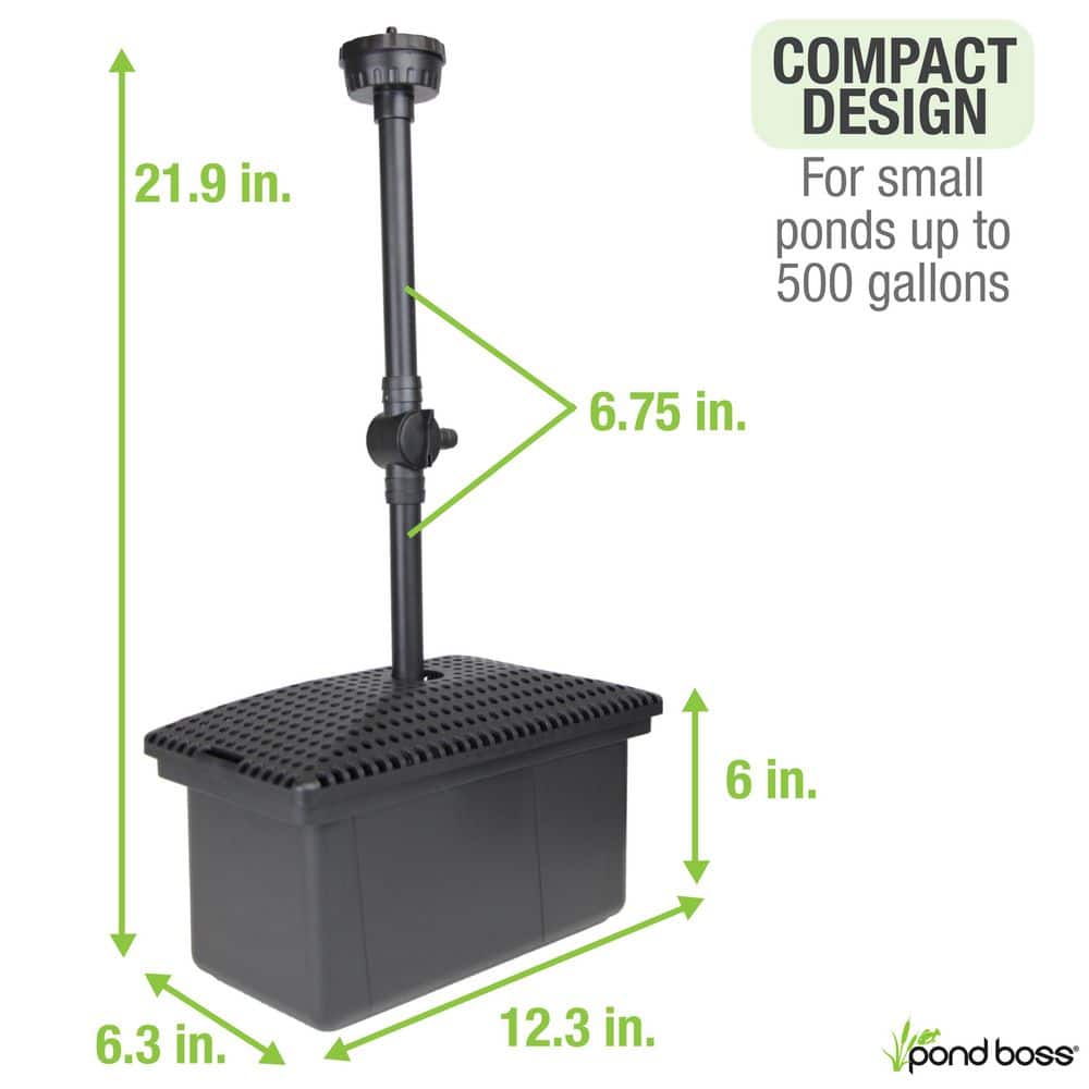 Black Medium Pond Filter Kit with Pump for 500 Gallons