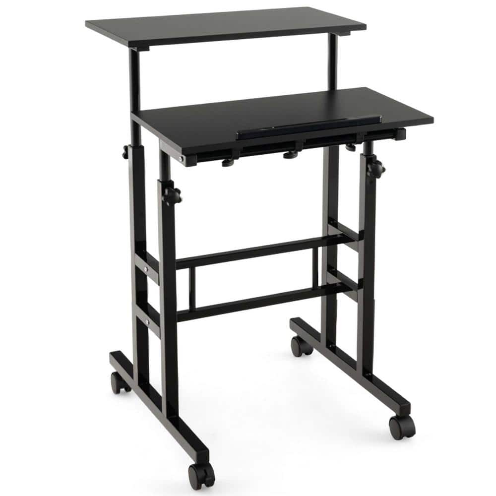 Height Adjustable Mobile Standing Desk with Rolling Wheels for Office and Home-Black | Costway