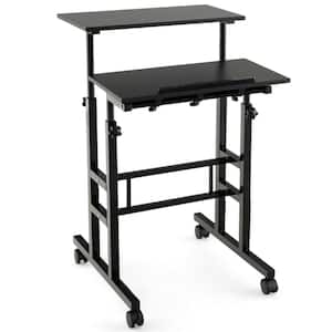 24 in. Rectangular Black Mobile Standing Desk Rolling Adjustable Laptop Cart Home Office