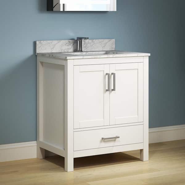 Aeterna 30 in. W x 22 in. D x 34 in. H Single Sink Freestanding Bath Vanity in White with Cultured Marble Top
