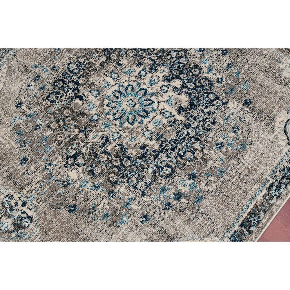 Rectangular Blue Stain-Resistant Synthetic Area Rug