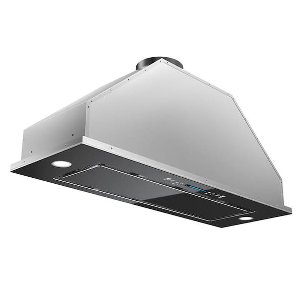 36 in. 900CFM Convertible Insert Range Hood in Stainless Steel and Black Glass with 4-Speed, Low Noise and LED Lights