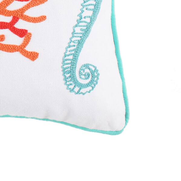 HiEnd Accents Embroidered Coral Pillow Aqua