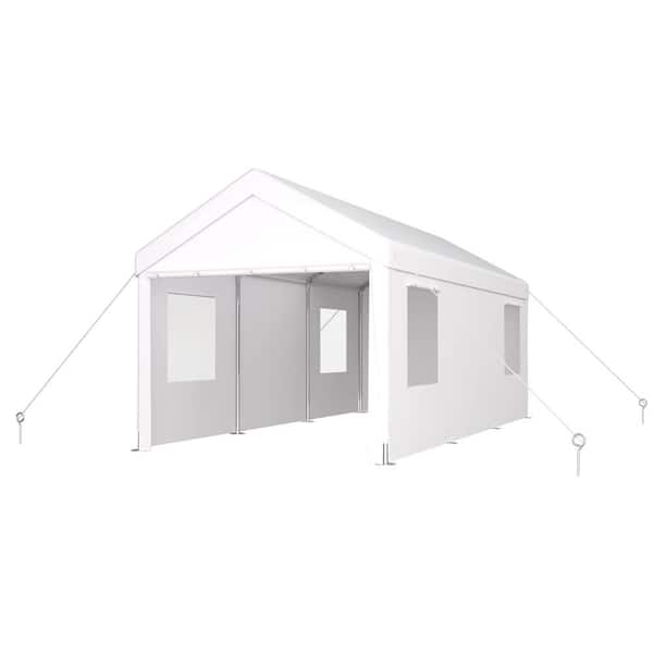 12 ft. W x 20 ft. D x 9.66 ft. H White Roof Plastic Carport, Heavy Duty with 2-Roll-Up Doors and 4-Ventilated Windows
