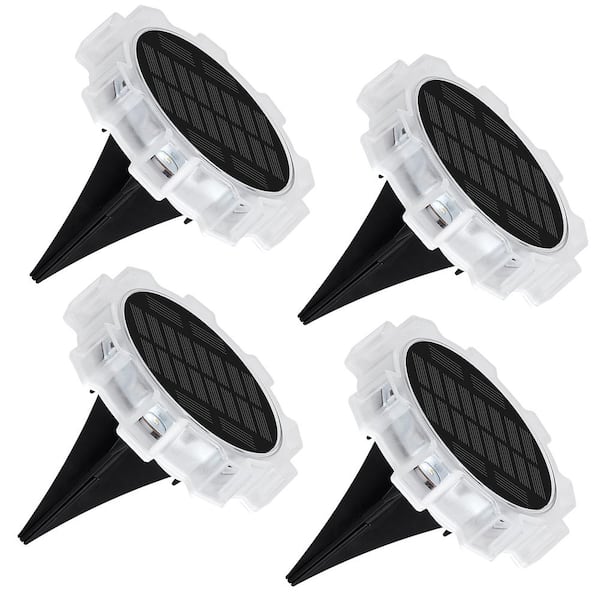 Honbei Black LED Weather Resistant Path Light, 10LM Dusk to Dawn Solar Outdoor Pathway Lights 4-Pack In-Ground Path Disk Lights