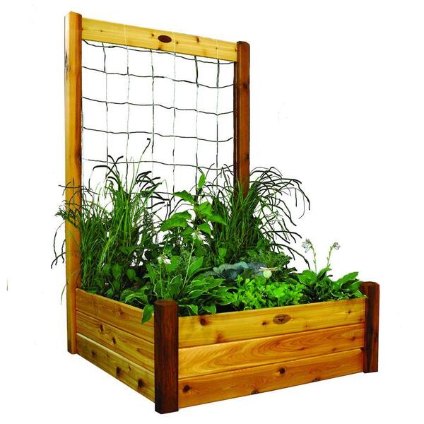 Gronomics 48 in. x 48 in. x 19 in. Raised Garden Bed with 48 in. W x 80 in. H Safe Finish Trellis Kit