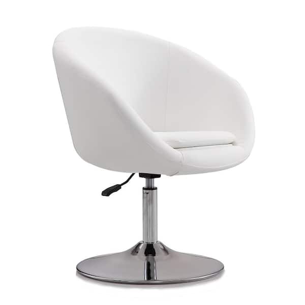 Manhattan Comfort Hopper Modern White and Polished Chrome Faux Leather Upholstered Accent Occasional Chair