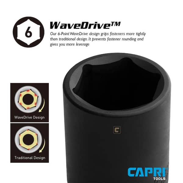 3/8 in Capri Tools Deep Impact Socket SAE 5/16 to 1 in Drive 6-Point 