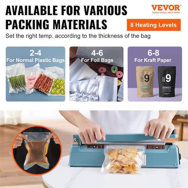 VEVOR Impulse Sealer 12 inch, Manual Heat Seal Machine with Adjustable Heating Mode, Iron Shrink Wrap Bag Sealers for Plastic M