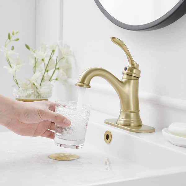 Single Handle Farmhouse Bathroom Faucet in Brushed Gold with Pop-Up Drain